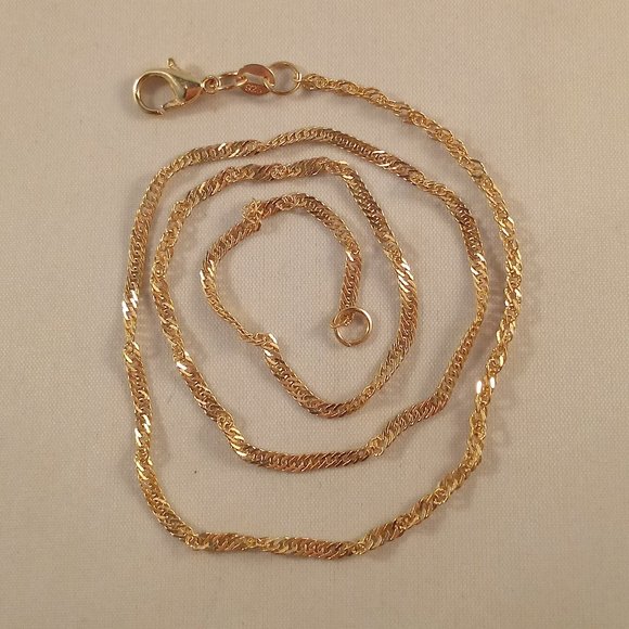 18K Yellow Gold Filled 925 Silver Elegant Water Wave Chain Necklace 18" - Picture 3 of 7